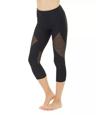 90 Degree By Reflex Women's High Waist Black Capri Yoga Pants.Black/Mesh.CW67140 • $21.99