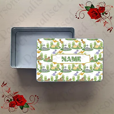 Personalised Metal Storage Tin - Keepsake - Dinosaurs- Name - Design 1 • £13.99