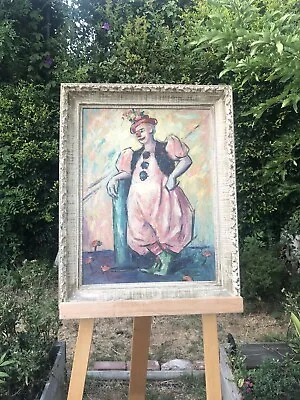 Original Vintage Clown In Dress Oil Painting On Canvas Signed In Ornate Frame • $350