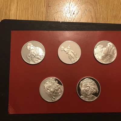 £180 • Buy Set Of 5 John Pinches  Da Vinci Solid 925 Sterling Silver Medallion 250g