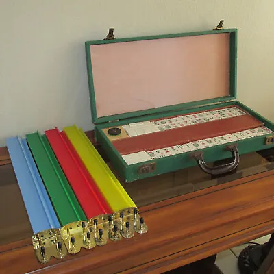 Vintage MAH JONG Mah Jongg Set 163 Tiles 1 Bettor 4 Racks With Case • $215