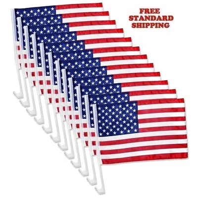 12 Pack Lot NEW USA Flags Car Window Clip On Fan Banners Car Flag US Seller • £53.40