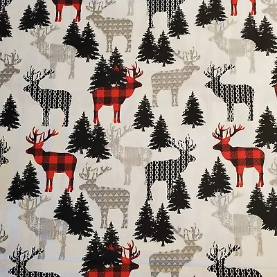 Deer Buffalo Plaid Woods Christmas Fabric 100% Cotton FQ HY BTY By The Yard • $2.85