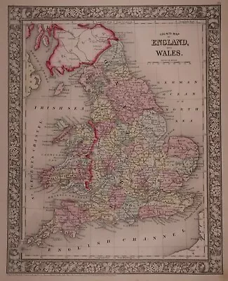 Authentic 1866 Mitchell's Atlas Map ~ ENGLAND -WALES  ~ FreeS&H • $20