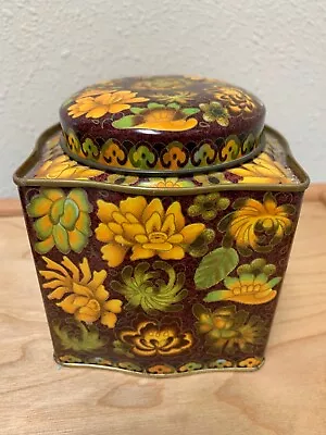 Vintage Daher Tea Tin Designed By Daher Made In England Yellow & Brown Floral • $15