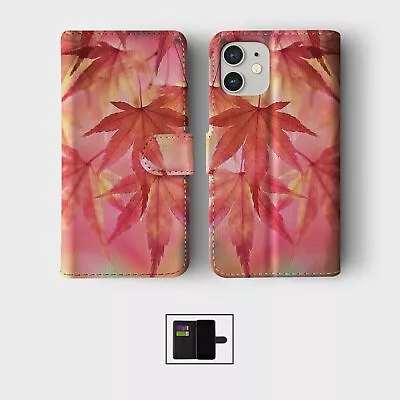 Case For Iphone 15 14 13 12 11 Se Pro  Wallet Flip Phone Cover Colourful Leaves • £8.99