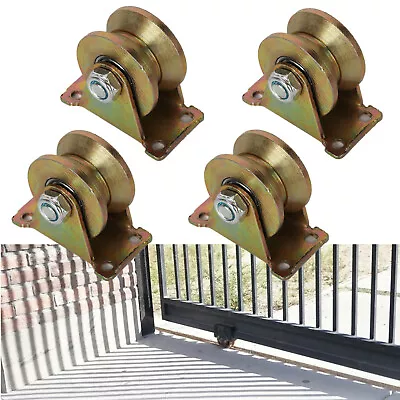 $27.19 • Buy 4 X 2'' V Groove Wheel Sliding Gate Roller With Bracket Track Rail Steel Wheel