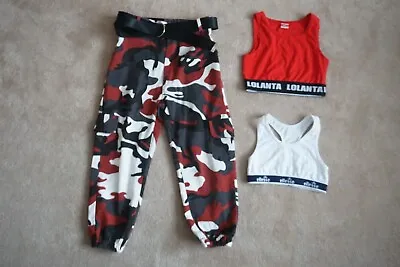 £12 • Buy Lolanta Street Dance Girls Outfit Red Black Camo Top Bottoms Trousers Ellesse