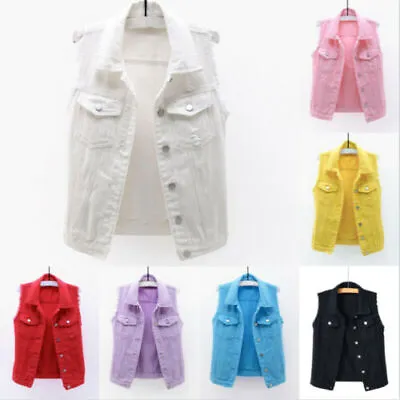 $22.99 • Buy Women Denim Vest Coat Waistcoat Top Jeans Sleeveless Jacket Casual Fashion