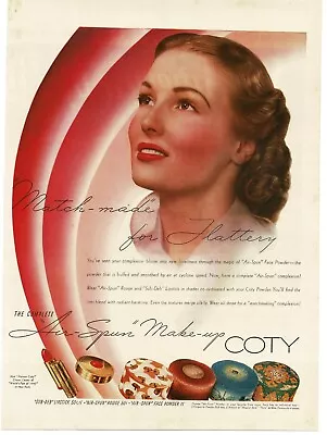 1940 Coty Air Spun Make-up Cosmetics Lipstick Rouge Face Powder Vintage Print Ad • $8.95