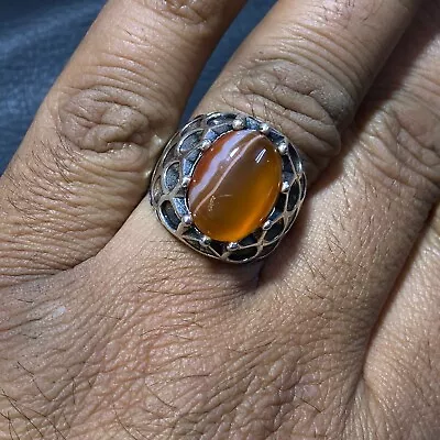 Nice 925 Sterling Silver Men Ring Natural Yemeni Sultani Agate Aqeeq Silver Ring • $55