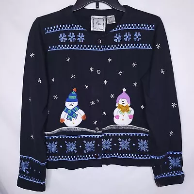 Michael Simon Cardigan Sweater Womens Small Blue Snowman Christmas  • $20