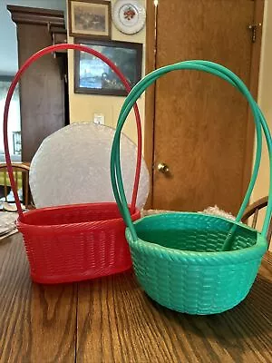 2 VTG Lrg Blow Molded Easter Baskets 7” X 10” X 5-1/4” 9” X 9-1/2” LOT • $17.99