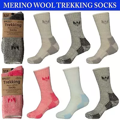 Mens Ladies Walking Socks Womens Outdoor Trekking Cushioned Merino Wool Sock • £8.49