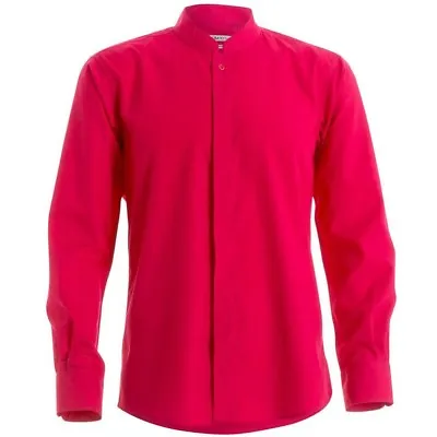 New Kustom Kit Mens Mandarin Collar Raspberry Shirt RRP £17.95 • $10.69