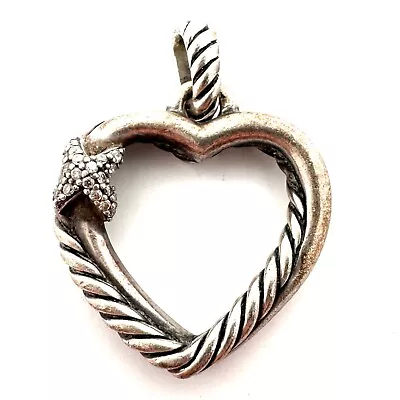 David Yurman Cable Open Heart Sterling Silver Diamond Pendant-A2669 • $274.99