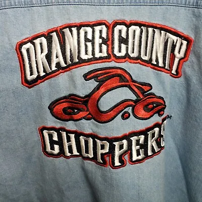 Vintage Orange County Choppers Sleeveless Denim Button Down Shirt OCC Men XL • $19.87