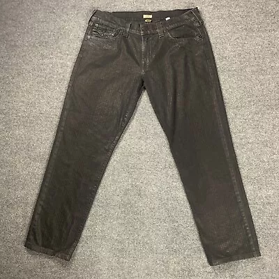 True Religion Mens Jeans 38x31 Relaxed Slim Geno Black Waxed Denim Pants Tag 36 • $39.96