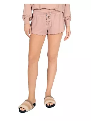 VINTAGE HAVANA Womens Pink Stretch Ruffled Ribbed Lace-up Front Shorts S • $2.54