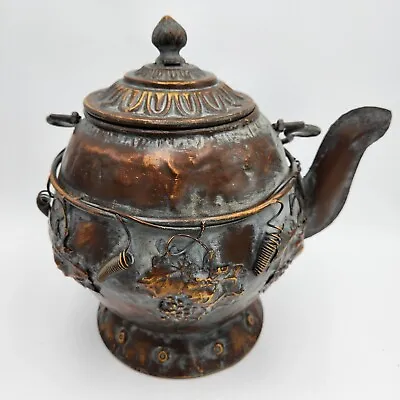 Large 12 Inch Metal Teapot Shape Bronze Finish Home Garden Decor Removable Lid • $12.95