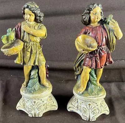 Pair Of Two 2 Vintage BORGHESE Plaster Chalkware Statue Girl W/ A Bird Figurine • $43.50