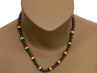 Women Necklace Men Rasta Black Hematite Rasta Bead Jamaica Africa Jamaica Gift • $10.98