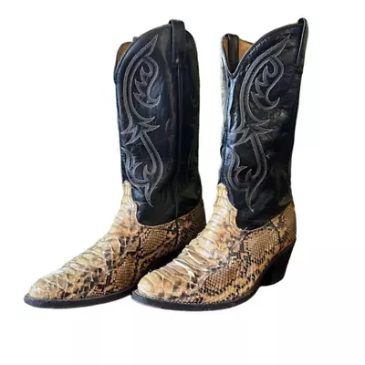 Western Cowboy Boots Snakeskin Python Made In The USA Size 11D Black And Brown • $110