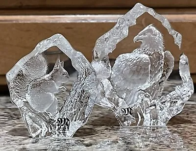 Mats Jonasson Lead Crystal Glass Squirrel + Eagle Paperweight Sculpture Figurine • $34.99