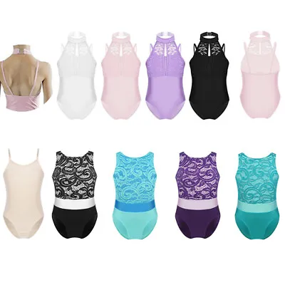 Girls Kids Sleeveless Leotards Ballet Gymnastics Lace Halter Bodysuit Dancewear • £4.95