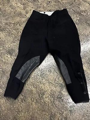 Vtg Heavy Navy Wool Custom Jodhpurs Riding Pants Size 30 Leather Knee Breeches • $39.99