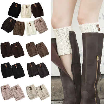 Women Winter Warm Button Leg Warmer Crochet Knitted Boot Cuffs Short Socks MX050 • $11.97