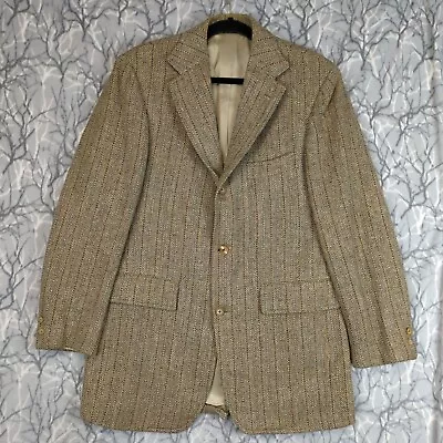 J PRESS Magee Donegal Mist Beige Overstripe Handwoven Tweed Men's 40 Reg Blazer • $74.99