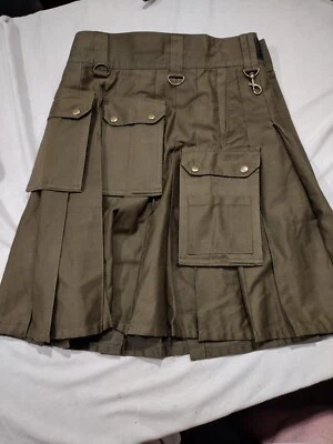 $49.99 • Buy Scottish Highland Mens Sz 34 Utility Kilt 100% Cotton Canvas Army Green 