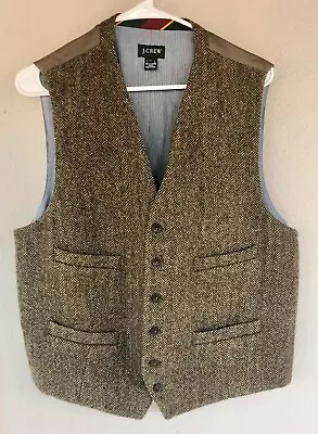 J.Crew Brown Herringbone Tweed Wool Waistcoat Vest Mens Size Large • $44