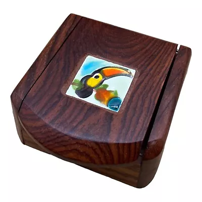 Hardwood Cocobolo Trinket Ring Wood Box Toucan Ceramic Tile • $17.99