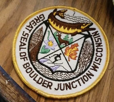 Vintage Original Great Seal Patch Boulder Junction WI 4 Inch Fish Hunt • $0.99