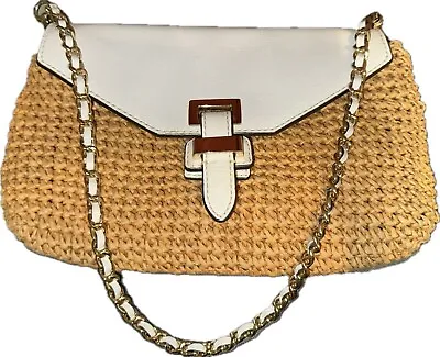 Michael Kors Shoulder Bag White  Leather Beige Straw LNC • $24.99