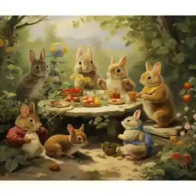 R83. Full Diamond Painting - Rabbits Tea Party - 30 X 40 - Crafts Gift • £7.99