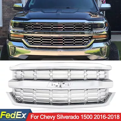 For Chevrolet Silverado 1500 2016-2018 Front Upper Bumper Grille Chrome 84056776 • $169.99