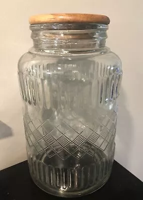 Vintage Mason Jar Extra Large Diamond Pattern Clear Glass Big Wide Mouth 12.5  • $29