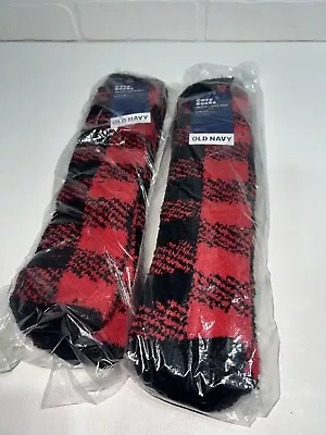 NEW IN PACKAGE - LOT OF 2 OLD NAVY Cozy Crew Socks For Men PLAID FUZZY RED BLACK • $4.20