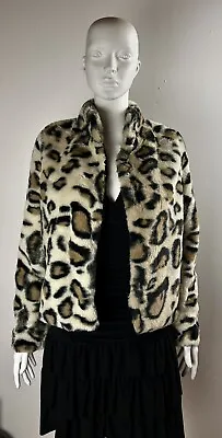 Vero Moda Faux Fur Coat Beige Cheetah Print Collared Lined Jacket Women’s S • $65