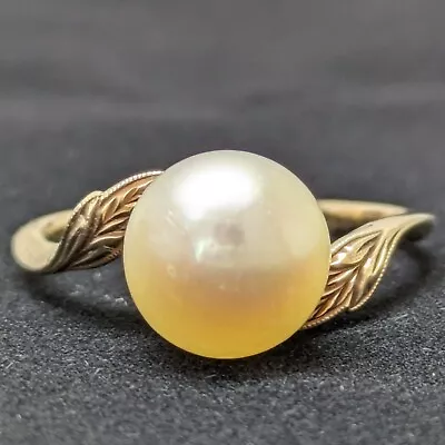 790 Mikimoto Akoya Pearl Ring 14k Yellow Gold 1960s~1970s Vintage Made In Janan • £257.12