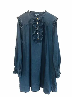 Draper James Rsvp Dress Blue Denim Long Sleeve Button Ruffle Pockets Country 2X • £33.20