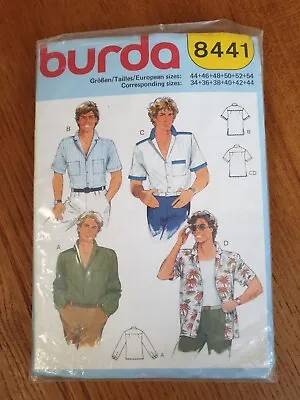 Burda 8441 Mens Shirt Top Revers Collar Bermuda Summer Sewing Pattern • £7.50