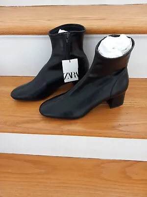 Zara NWT Stretch Block Heel Black Boots 9 Classic Collection $89.90 • $79.90