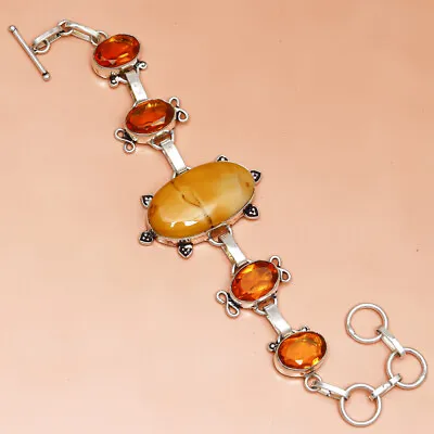 Wild Horse Jasper Citrine Gemstone 925 Silver Jewelry Bracelet 7-8'' • $9.59