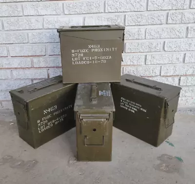 Lot Of 4 Metal Ammo Tall Cans 50 Cal Army M728 Fuze Military 50cal M2a1 Box • $124.99