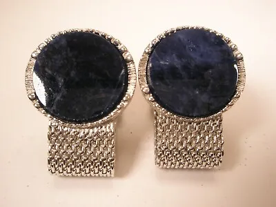 Genuine Lapis Lazuli Blue Wraparound Mesh Watchband Vintage Cuff Links • $50.49