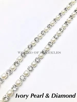 £4.99 • Buy 1Metre Large Diamante/Crystal Close Link Chain Silver A Quality Wedding Sewing